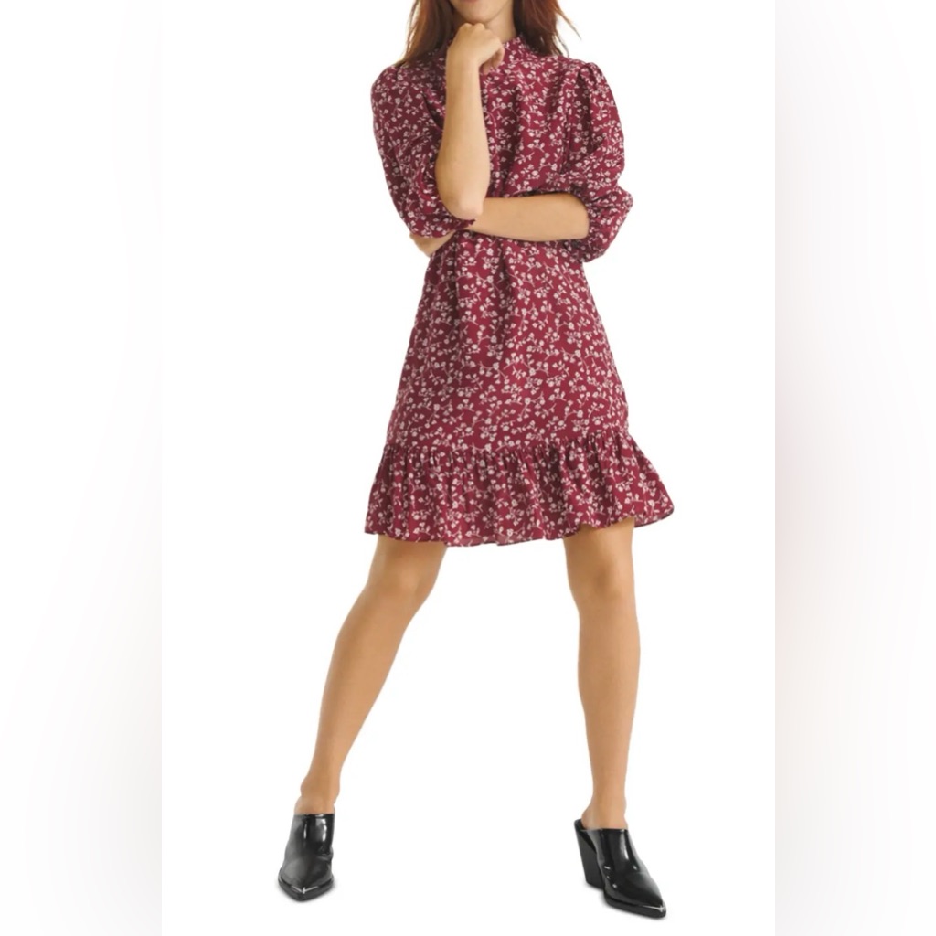 The Kooples Allover Lumieres Dress Floral Flower Burgundy Red Ivory Size 1 Sm The Kooples Allover Lumieres Dress Floral Flower Burgundy Red Ivory Size 1 Sm
